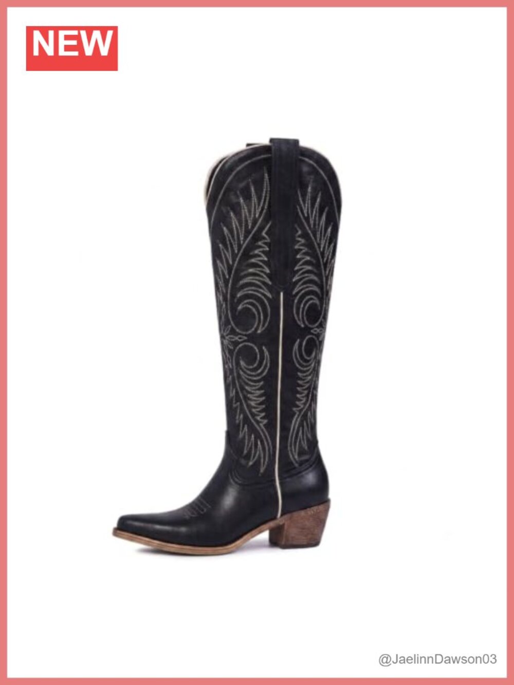Western Cowboy Boots Knee-High Pointed Toe Block Heel Wide Calf Faux Leather
